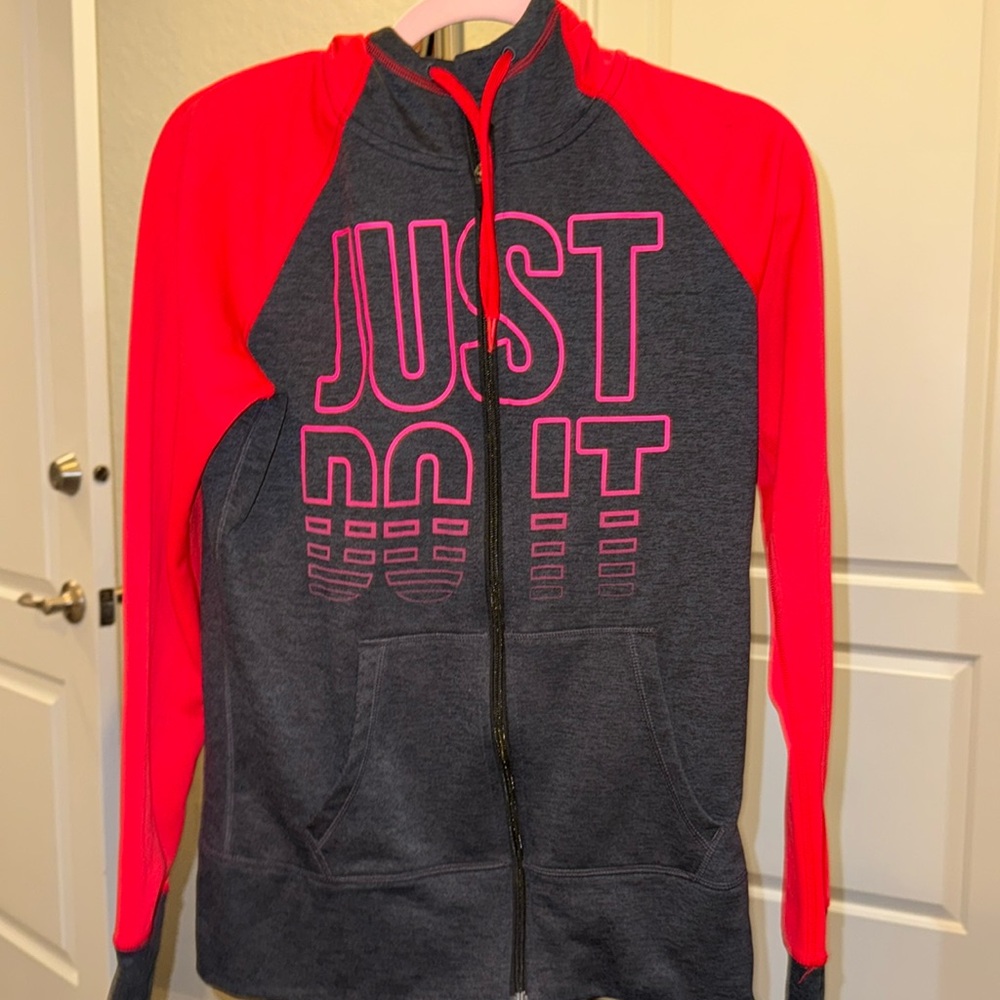 Nike Just Do It pink print fleece dri-fit jacket